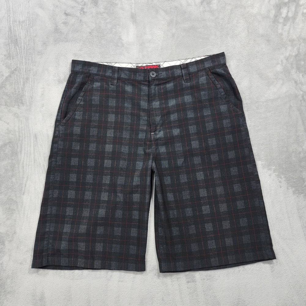 Vintage Tony HAWK Shorts Mens 36 Gray Plaid Chino Flat Front Casual Summer Skate